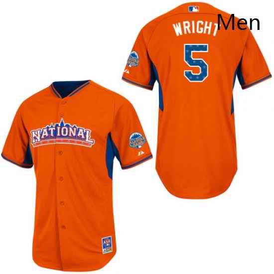 Mens Majestic New York Mets 5 David Wright Replica Orange National League 2013 All Star BP MLB Jersey
